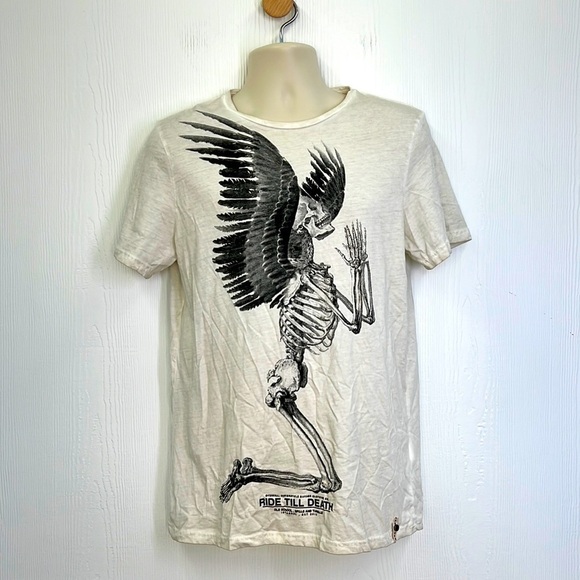 Overkill - Ride Till Death Distressed Skeleton Praying Short Sleeve Shirt Size M - Picture 1 of 12